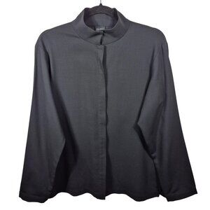 Eileen Fisher Top Womens S Black 100% Merino Wool Blouse Button Down Long Sleeve